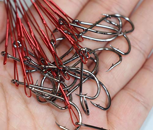 20pcs Wire Leader Hook Rigs Baitholder Fishing Hook Nylon Coated Fishing Wire Leader with Swivel - color: 6.5inch red, size: 2/0-20pcs