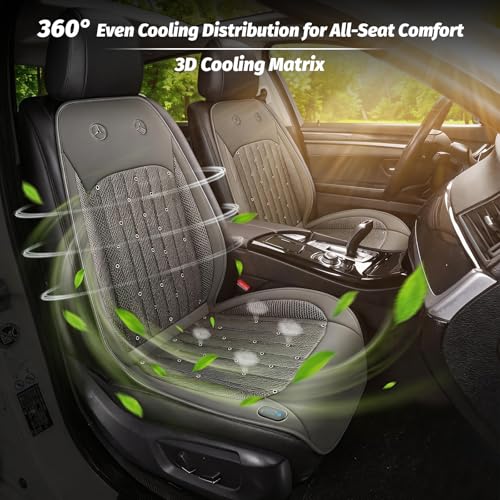 Cooling Car Seat Cover with 2 Powerful Turbo Fans，12V-24V Ventilated Cooling Car Seat Cushion，3-Speed Adjustable Breathable Cooling Seat Cover for Car SUV Truck Universal Fit (Black) - color: BLACK