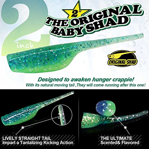 Crappie-Baits- Plastics-Jig-Heads-Kit-Shad-Minnow-Fishing-Lures-for Crappie-Panfish-Bluegill-40 &135 Piece Kit - color: BABY SHAD 135 pc.KIT