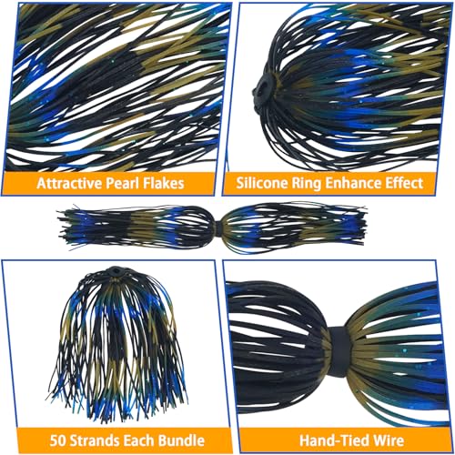 Spinner Bait Skirt Jig Skirts Replacement DIY Fishing Lure Making Supplies Soft Skirt for Spinnerbaits Bass Fishing Jigs Buzzbait Squid Jigs Fishing Lure Skirts 50 Strands - style: 12pcs