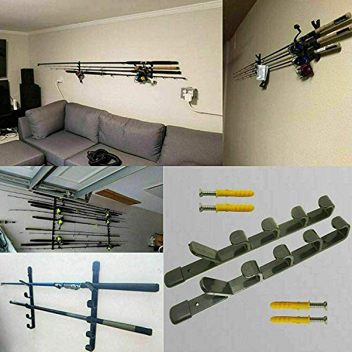 Pmsanzay Fishing Rod Wall Storage Rack, Fishing Pole Holder for Garage & Cabin & Basement, Heavy Duty - Holds up to 5 Fishing Rods