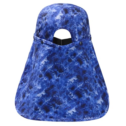 BASSDASH UPF 50+ Foldable Fishing Hat Baseball Cap with Removable Neck Flap Portable for Men Women Golf Hiking - color: Blue Camo With Foldable Brim