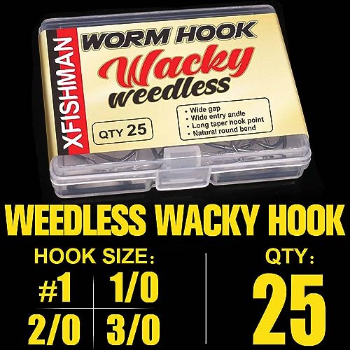 Weedless Wacky Rig Hooks Bass Fishing Hooks for Wacky Rigging Worm Lure - size: 2/0 25-Pack