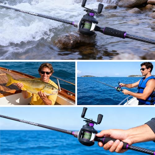 24-Ton Carbon & Fiberglass Spinning/Casting Rod, Lightweight 2-Piece Sensitive Fishing Rod with Ceramic Guides & Split-Grip Handle for Bass, Trout, Pike - color: A-Purple- Casting- 6'0"