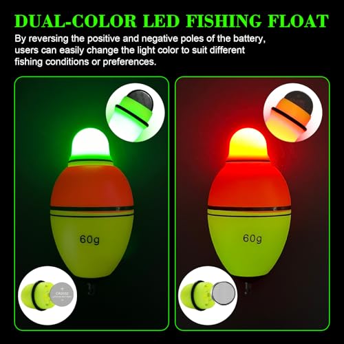 Light-Up EVA Slip Bobbers, Lighted Foam Bobbers Green & Red LED Lights Fishing Floats for Night Fishing with Cell Battery Included - color: RED-YELLOW 40G LED FLOAT-3PCS