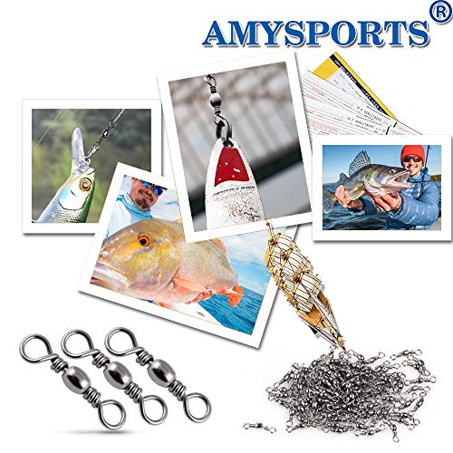 AMYSPORTS High Strength Fishing Swivels Barrel Solid Ring Barrel Fishing Swivel Rolling Fishing Tackle Line Connector Saltwater Freshwater Stainless Steel Accessories - size: Size7 (51lb) 50 pcs