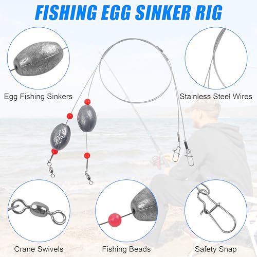 Carolina Rig Catfish Rig Saltwater Bottom Surf Fishing Rigs Flounder Rigs Wire Leaders with Egg Sinkers for Flounder Catfish Grouper Striped Bass Drum Redfish Fishing - size: 1 oz_8pcs
