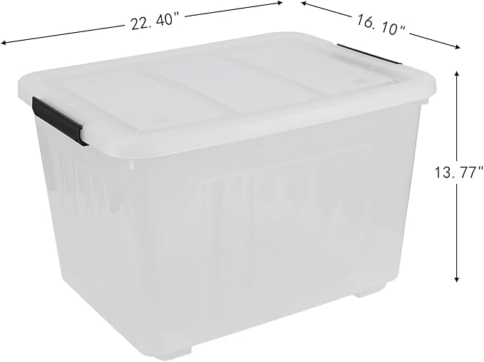 70 Quart Clear Plastic Large Storage Box with Wheels, 4-Pack Plastic Storage Bins with Lids