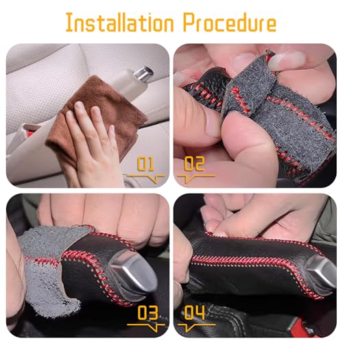 Genuine Leather Handbrake Protector Cover Compatible with Hyundai Rohens-Coupe 2009-2012 Anti-Slip Hand Brake Parking Lever Sleeve Black