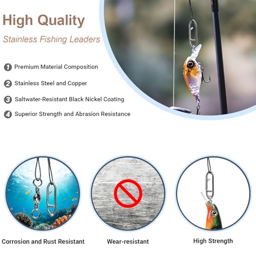 QISHUO Stainless Steel Fishing Leaders Strength Rigs Saltwater Fishing Leader Heavy Snap Lure Wire Leaders Line Black Nickel - size: Size #3 (9.8in-40lb) 30pcs