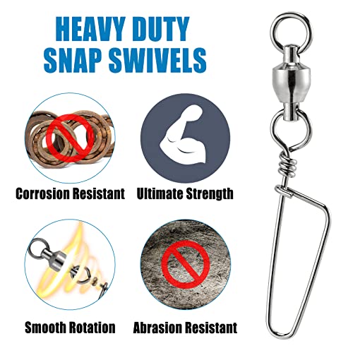 Dr.Fish 20 Pack Fishing Snap Swivels Ball Bearing Swivels Fishing Tackle Saltwater & Freshwater Coast Lock Lure Snaps Clips Terminal Tackle Line Leader Connector Accessories - size: #10-503LB-20 Pack