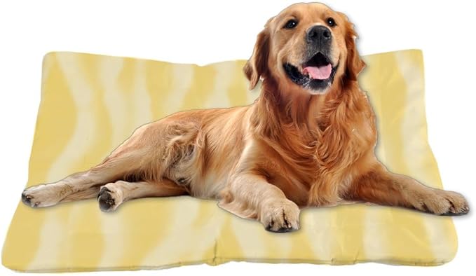 Yellow Wavy Washable Dog Beds Medium Sized Dog Bed Mats Crate Pads for Cages Bed for Crate Washable Non-Slip Cushion Tough Mat Doggy Beds Indoor Outdoor 24X18 Inch