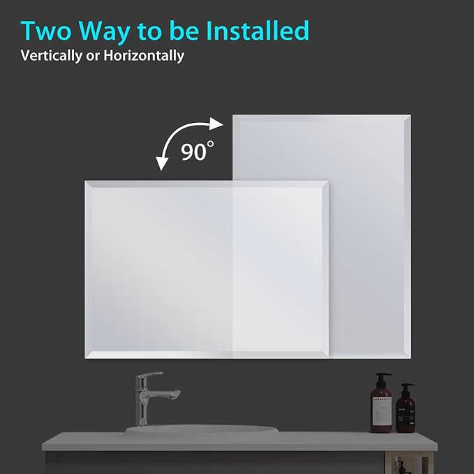 32x40 Inch Bathroom Mirror Frameless Beveled Edge Rectangle Wall Mirror Explosion Proof and Shatterproof Bathroom Vanity Mirror Wall Mounted Hang Firmly (Horizontal or Vertical)
