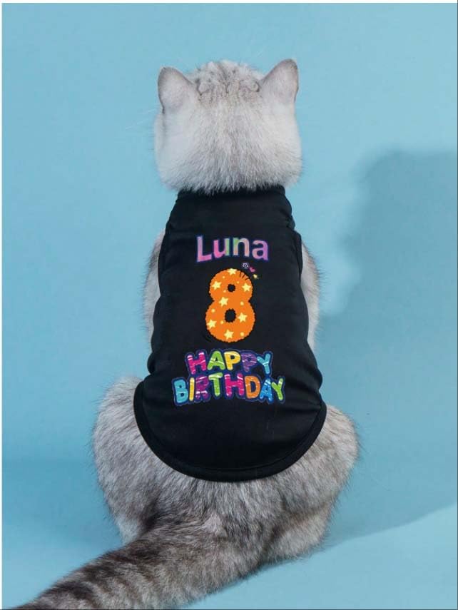 Custom Dog Birthday Shirt,Personalized Pet Apparel Print with Name Age Number,Pet Birthday Outfit,Lightweight Breathable Cotton Vest for Small Medium Large Dogs Cat (Grey, 7X-Large)