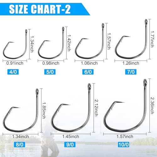 Fishing Circle Hooks Saltwater, 120pcs Catfish Hooks Offset Circle Octopus Fishing Hooks High Carbon Steel Black Nickel 2X Strong Barbed Fishhooks for Bass Trout Catfish Freshwater Size 6#-10/0 - size: 3/0-120pcs