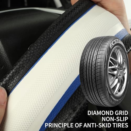 14 inch Steering Wheel Cover Great Grip with 3D Honeycomb Hole, Anti-Slip Sporty Design, Small 13.5-14 inch(Black with Blue) - color: Black with Blue, size: Round-Small[13.5''-14'']