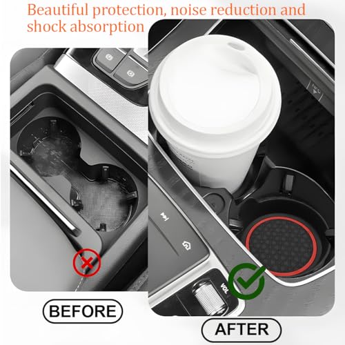 2PCS Car Cup Holder Coaster, Silicone Non-Slip Vehicle Cup Recessed Mats, Waterproof ＆ Sift-Proof Automotive Interior Insulation Drink Insert Pads, Universal Fit (Red/Black) - color: Red/Black
