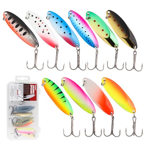 Jigging Spoon Fishing Lures, Slant Cut Metal Spoon with Glow, High Flash, Sharp Treble Hooks, Precision Wobble for Bass, Trout, Pike & Walleye - color: New10PCS, size: 3/8oz