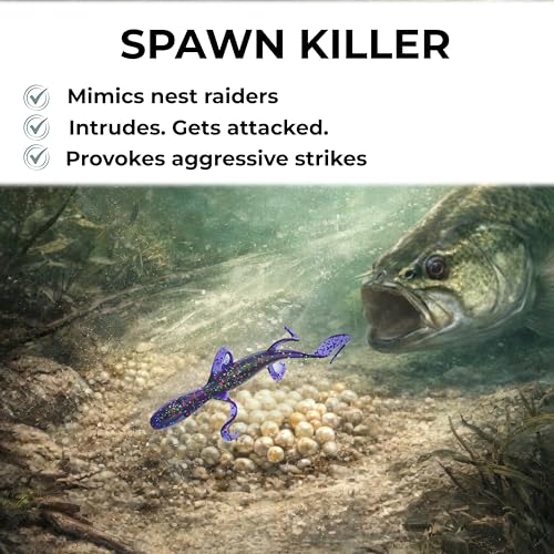 Wild Lizard Soft Lure, 5.5 Inch Scented Creature Bait for Bass Fishing, Active Legs & Tail, Dense Salt Body for Natural Sink, Ideal for Texas & Carolina Rig, 10-Pack - color: Blue Pearl