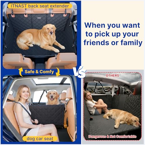 Convertible Back Seat Extender for Dogs, Foldable 400lb Hard Bottom Dog Car Seat Cover for Back Seat, Waterproof Dog Hammock Bed Backseat Cover for Dogs in Car SUV Truck Pet Seat Cover Black XL - size: XL