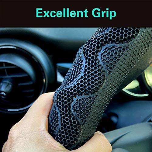 PINCTROT D Shaped 14 Inch Small Sized Steering Wheel Cover Great Grip with 3D Honeycomb Anti-Slip Design, Flat Bottom 14 Inch (All Black) - color: 7.D-shaped,All Black, size: Small Size[14''-14 1/4'']