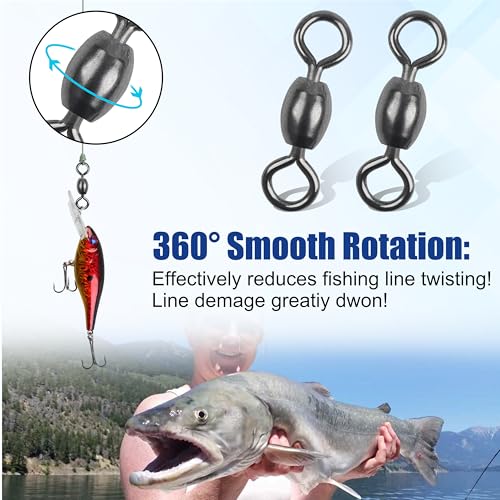 Fishing Barrel Swivel 100pcs Swivels Fishing Tackle Fishing Crane Swivels Stainless Steel High Strength Barrel with Solid Ring Fishing Line Connector for Saltwater Freshwater 30LB-96LB - size: 8#-100PCS