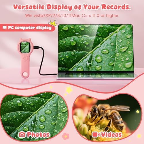 Kids Microscope for Girls, 500X Portable Digital Microscope with 2" IPS Screen, Cute STEM Learning Toy, Birthday Gift for Girls Age 5-12 (Pink) (Pack of 3)