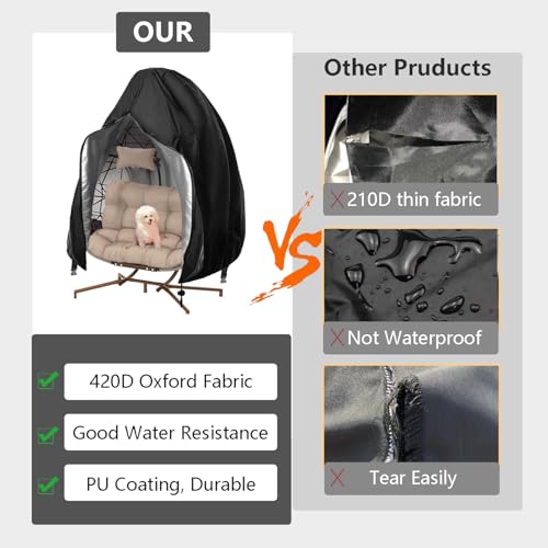 【Upgraded】Patio Egg Chair Covers with Zipper, 91 x 80 Large Wicker Egg Swing Chair Covers, Waterproof Heavy Duty Weather Resisatnt Outdoor Chair Cover, Windproof Hanging Chair Cover, Black, 1 Pack - color: Black, size: Double Seat 91'' (L) x 80''(W)