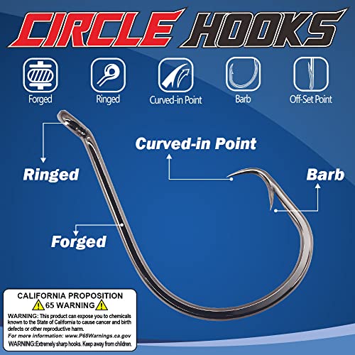 XFISHMAN Circle-Hooks-Fishing-Equipment-Octopus-Hooks-Saltwater-50 Pack #1 –12/0 - color: Black, size: 2/0 50-Pack