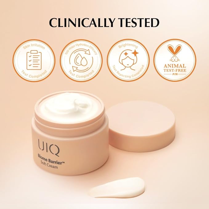 UIQ Biome Barrier Soft Cream, 100 hours lasting hydration, Moisturzing, Fragrance-Free, Skinbarrier Repair, Korean Skin care for Glass Skin, Non-Sticky, Korean skincare, 2.02 fl. oz. (60ml)