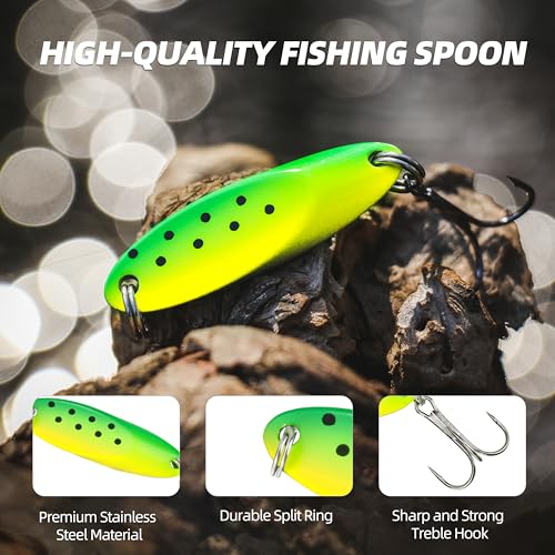 Jigging Spoon Fishing Lures, Slant Cut Metal Spoon with Glow, High Flash, Sharp Treble Hooks, Precision Wobble for Bass, Trout, Pike & Walleye - color: 6PCS, size: 3/16oz