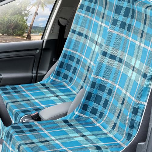 Hahafelt Car Seat Towel Covers with Storage Bag, 63 x 32 Inch Universal Non Slip Waterproof Sweat Protector for Car Truck, Gym Swimming Running, Machine Washable(2 Pack,Blue Plaid) - style: Blue Plaid