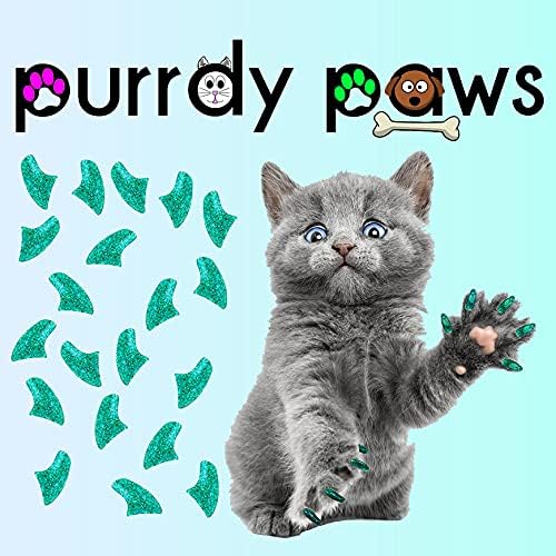 40 Pack Soft Nail Caps for Cat Claws Seafoam Glitter Kitten