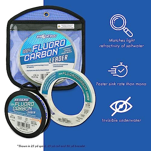 HI-SEAS 100% FLUOROCARBON Fishing LINE Leader - Clear Invisible Leader UNDETECTABLE to Fish, Fast Sinking 6LB-400LB - style: 0.016 in / 0.40 Mm, 15 Lb, 25 Yd