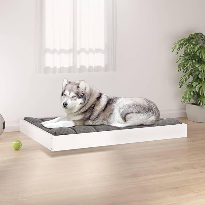 Solid Wood Pine Dog Bed, Solid Wood Pet Bed, Small Pet Furniture Cat & Dog Bed Frame, White 40"x29.1"x3.5",-559