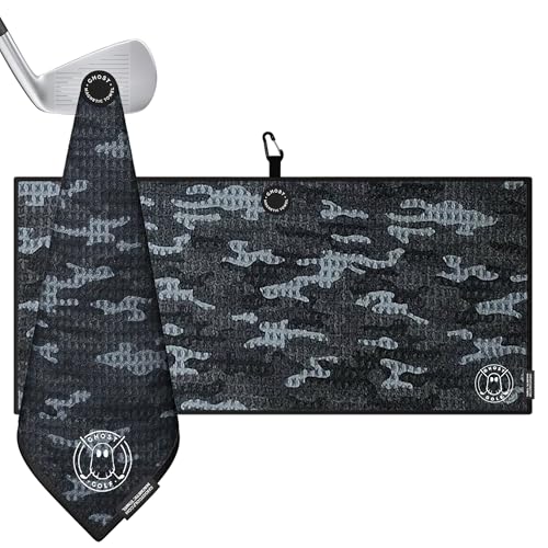 Ghost Golf Magnetic Towel (Caddie) - Ultra-Absorbent Microfiber Golf Towel | With Magnet for Golf Carts or Clubs - 18" x 40" Golfing Gear - Waffle Weave Pattern (Black Camo) - color: Black Camo