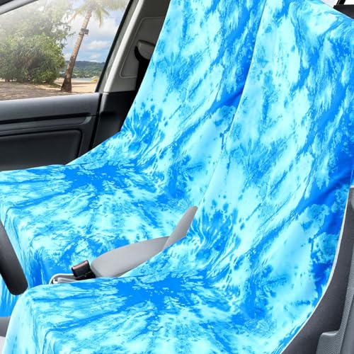 Hahafelt Car Seat Towel Covers with Storage Bag, 63 x 32 Inch Universal Non Slip Waterproof Sweat Protector for Car Truck, Gym Swimming Running, Machine Washable(2 Pack,Blue Tie Dye) - style: Blue Tie Dye