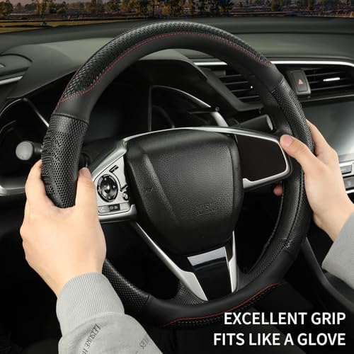 3D Steering Wheel Cover Great Grip with 3D Honeycomb Hole, Anti-Slip Sporty Design, Universal 15 inch(All Black) - color: All Black, size: Round-Middle[14.5''-15'']