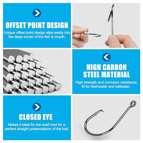 Fishing Circle Hooks Saltwater, 120pcs Catfish Hooks Offset Circle Octopus Fishing Hooks High Carbon Steel Black Nickel 2X Strong Barbed Fishhooks for Bass Trout Catfish Freshwater Size 6#-10/0 - size: 10/0-120pcs