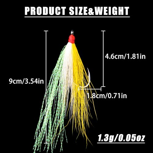 Bucktail Teasers Fishing Hooks Saltwater Flounder Rig Bucktail Mylar Teasers Inserted Fishing Teaser Hooks for Jigs Spoons Lures Hi/Lo Rig Striped Bass Bluefish Flounder Surf Bottom Fishing - color: Yellow-white, size: 6pcs
