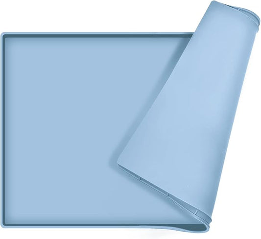 Dog Food Mat,Silicone Waterproof Food Tray,Non Slip Pet Bowl Mats Placemat,0.6" Raised Edge,Suitable for Most Small and Medium Sized Pets,24" x 16"