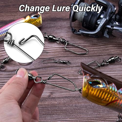 Alwonder 20-Pack Ball Bearing Swivels with Snaps, Fishing Snap Swivels Fishing Tackle Saltwater Freshwater Coastlock Snaps Barrel Swivel Leader Connector Downrigger Planer Release Clips - size: #2-49lb