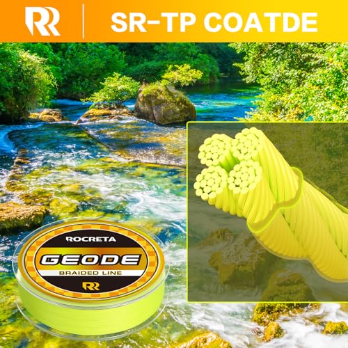Geode Braided Fishing Line, Super Strong Power Braid Lines for Saltwater and Freshwater Fish 8-50lb, 150yds/300yds/500yds/1000yds - color: Hi Vis Yellow, size: 15LB(150YDS)