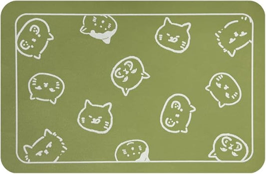 YCT Cat Food Mat, Cat Mat for Food and Water, Pet Feeding Mat, Non-Slip Super Absorbent, with Multiple cat Heads Logo, 18.1 x 11.8 inches, Green