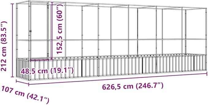 Large Metal Heavy Duty Walk-in Aviary Cage with Extension, Ample Activity Space Bird Cage with Lockable Door Also for Chickens and Rabbits, Silver 246.7"x42.1"x83.5" Steel,-408