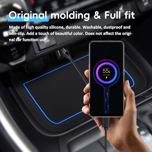 Auovo 3D Cup Holder Insert Liners Compatible with Toyota RAV4 Accessories 2025 2024 2023 2022 2021 2020 2019 Car Custom Cup Holder Mats Pads 3-pc Set (Blue Trim) - color: Blue, size: 3PCS