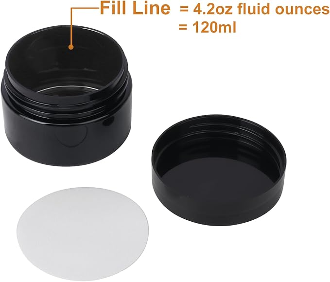 72 Packs 4 OZ Black Plastic Jars with black Lids, Body Butter Containers, Cosmetic Containers jars for Kitchen Ingredients, beads, sequins, Lotion, Cream, DIY Crafts and More by KUKLIPJIM