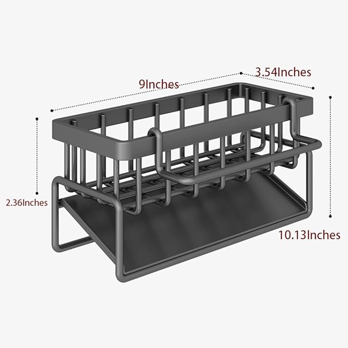 Sink Caddy Kitchen Sink Organizer, Sponge Holder for Kitchen Countertop for Dish Brush Gloves, Dish Cloth Hanger, Rustproof Kitchen Caddy with Drip Tray (Grey)