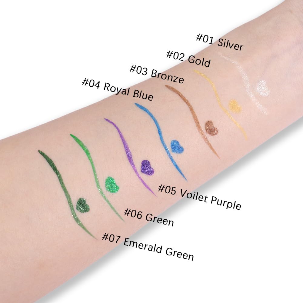 evpct 2Pcs Glitter Sparkling Shimmer Gold & Silver Liquid Eyeliner Makeup Pen Set, Metallic Satin Finish Colorful Colored Sparkle Eye Liner Pen Waterproof Smudge Proof Long Lasting High Pigmented