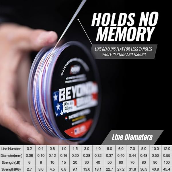 Beyond Braid Braided Fishing Line -Super Strong - Abrasion Resistant - No Stretch -Blue Camo, Moss Camo, White, Green, Pink, Blue, 4 Strand 8 Strand - color: Blue Wave, size: 15LB (300 Yards)